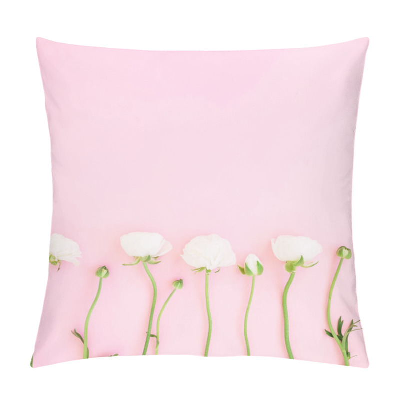 Personality  Floral Composition Made From White Flowers On Pink Background. Flat Lay, Top View. Valentines Day Background Pillow Covers