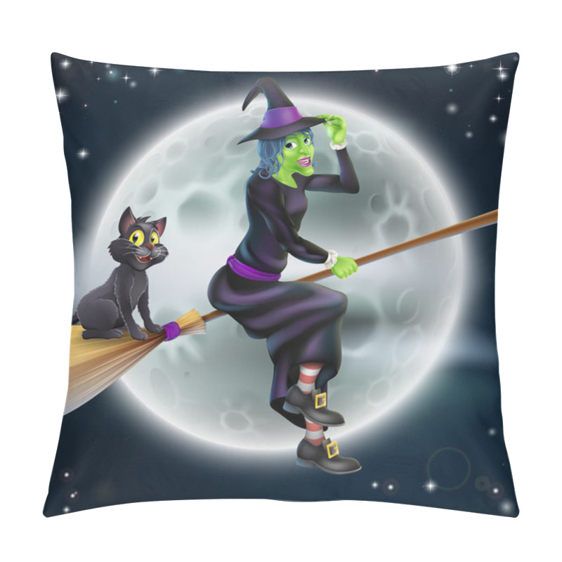 Personality  Witch Flying On Broom And Night Sky Pillow Covers