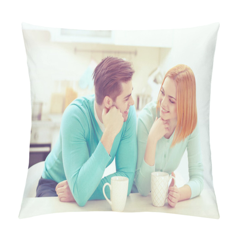 Personality  Happy Young Couple Drinking Tea Pillow Covers