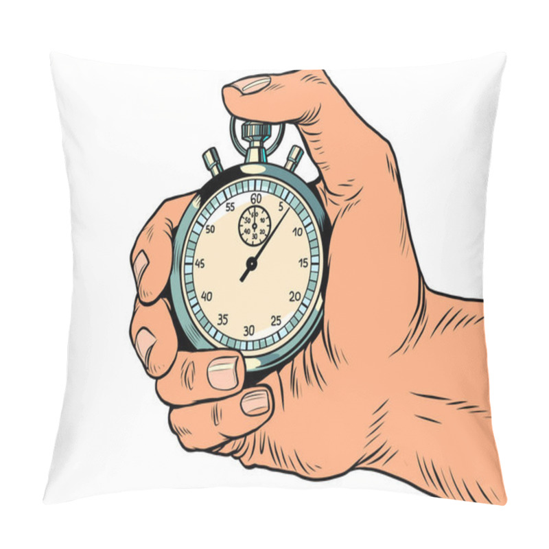 Personality  Hand Finger Sports Stopwatch, Speed Meter. Time Clock Arrows Are An Accurate Instrument. Run Pop Art Retro Vector Illustration Comic Caricature 50s 60s Style Vintage Kitsch Pillow Covers