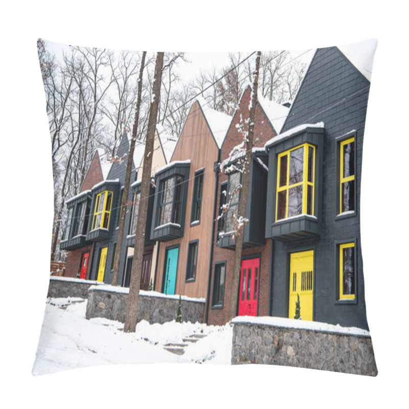 Personality  Stylish Modern Buildings In Cold Winter With Snow On Ground  Pillow Covers