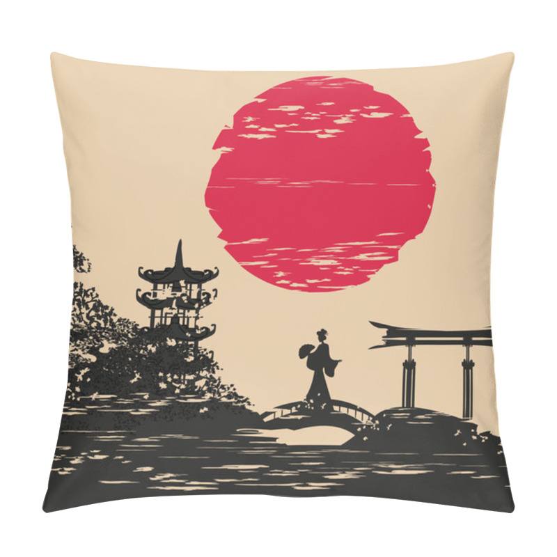 Personality   Abstract Asian Landscape And Beautiful Asian Girl  Pillow Covers