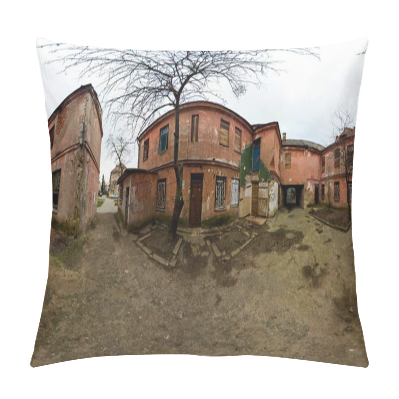 Personality  Panorama In Old Courtyard With Houses With Red Walls. Full 360 Degree  Panorama In Equirectangular Equidistant Spherical Projection, Skybox For VR Content Pillow Covers