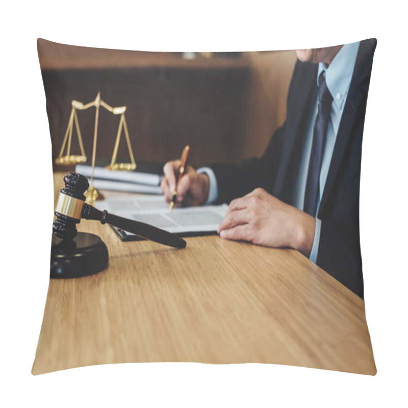 Personality  Judge Gavel With Justice Lawyers, Businessman In Suit Or Lawyer  Pillow Covers