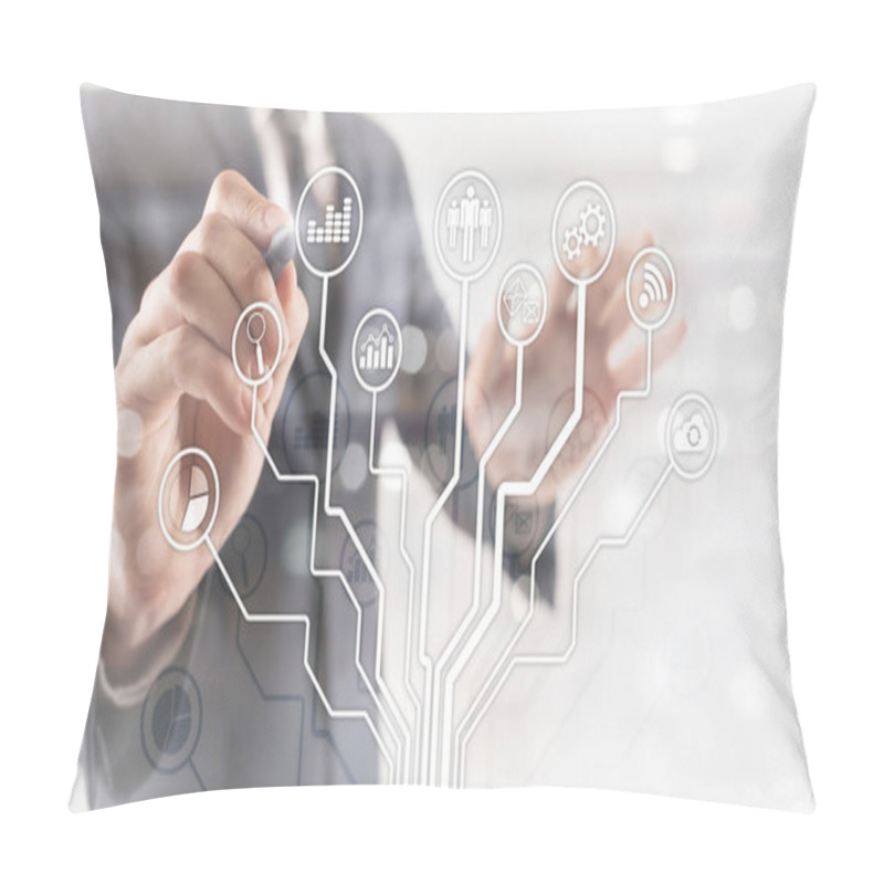 Personality  Business Applications Icons On Blurred Background. Financial And Trading. Internet Technology Concept. Pillow Covers