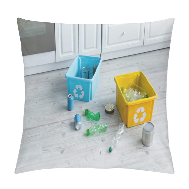 Personality  Boxes With Recycle Sign Near Trash In Kitchen  Pillow Covers