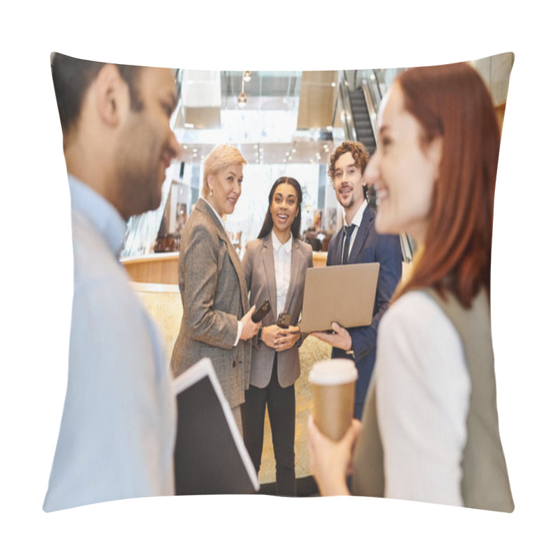 Personality  A Diverse Group Of Business People Working Together In A Circle. Pillow Covers