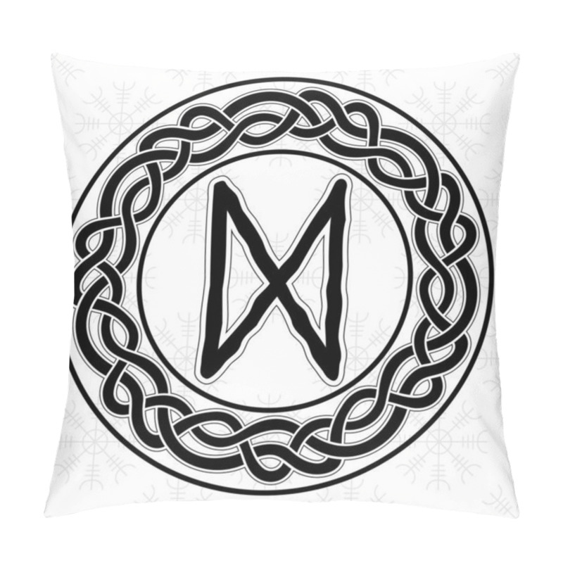 Personality  Rune Dagaz In A Circle - An Ancient Scandinavian Symbol Or Sign, Amulet. Viking Writing. Hand Drawn Outline Vector Illustration For Websites, Games, Print And Engraving. Pillow Covers