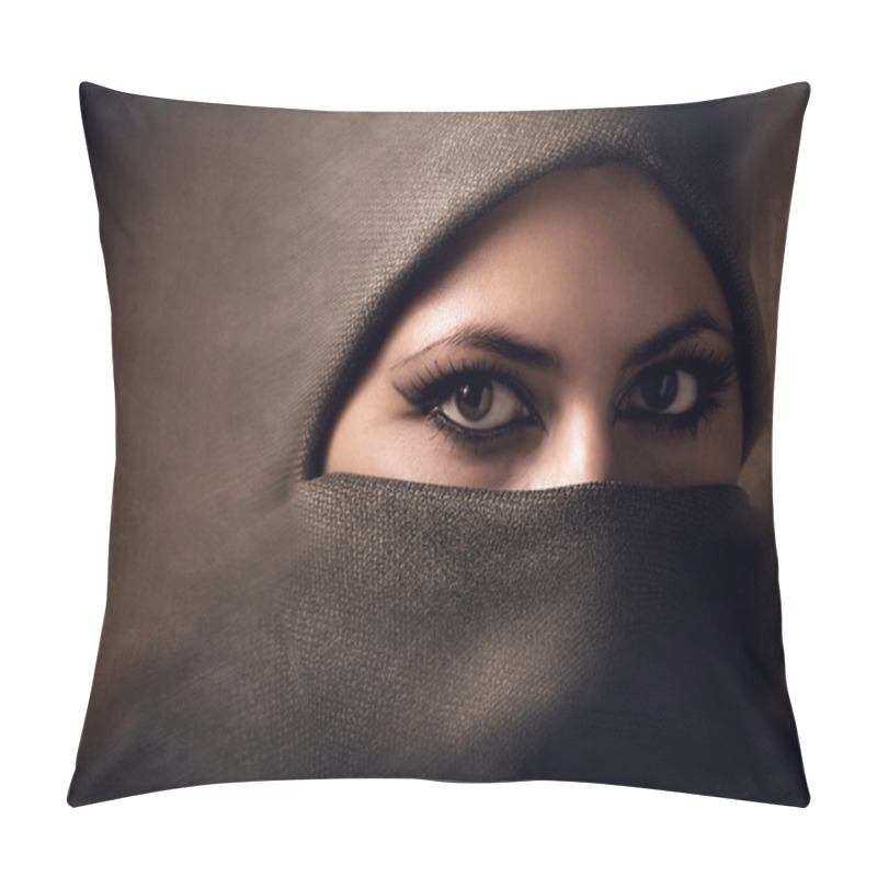 Personality  Young Arabian Woman In Hijab. Toning Pillow Covers