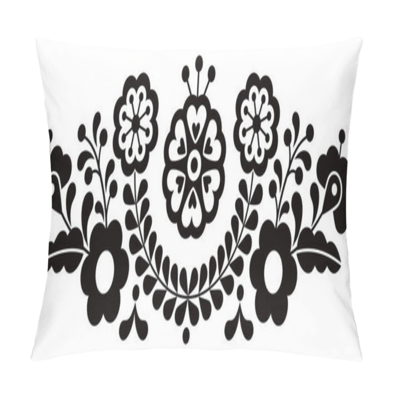 Personality  Mexican Folk Art Style Vector Floral Pattern Long Horizontal Oriented, Designs Inspired By Traditional Embroidery From Mexico In Black And White  Pillow Covers