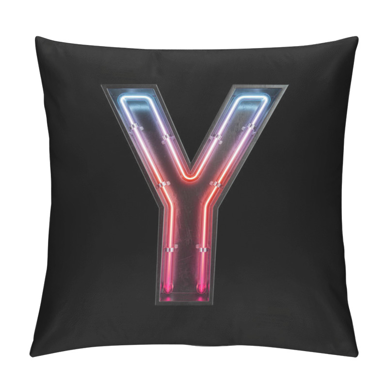 Personality  Neon Light Alphabet Y With Clipping Path. 3D Illustration Pillow Covers