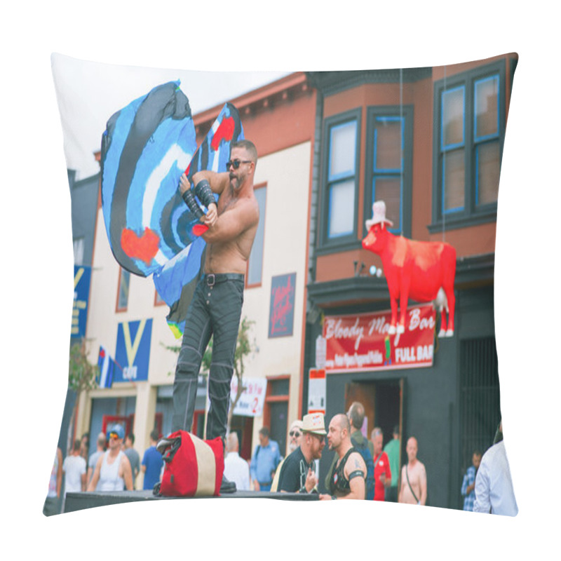 Personality  Unidentified People At The Annual Gay Festival Folsom Street Fair In San Francisco, Everyone Is Happy, Having Fun, And Wear Carnival Clothing Pillow Covers