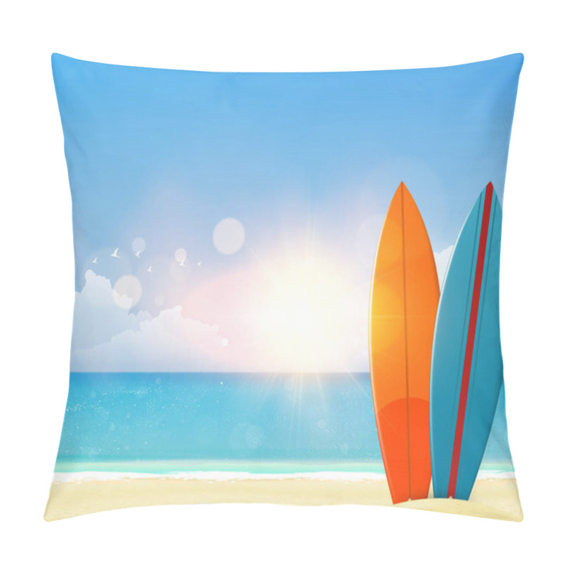 Personality  Sandy Beach With Surf Boards Pillow Covers