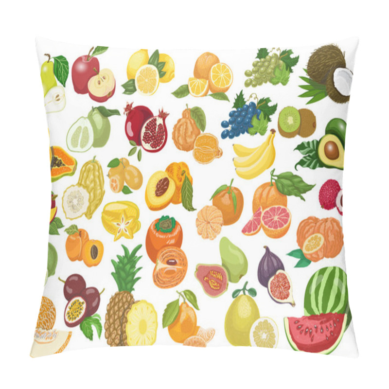 Personality  Big Collection Of Isolated Fruits On White Background Pillow Covers