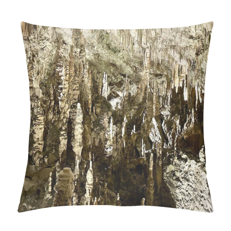 Personality  A Photograph Captures A Close-up Of Vibrant Stalactites Within A Secluded Cave. Pillow Covers