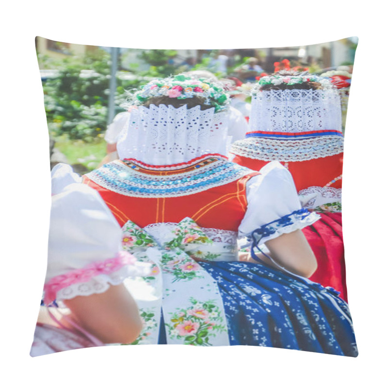 Personality  Young Women During Parade In Traditional Czech Folklore Costumes. Photographed In Southern Moravia, Czechia. Moravian Motifs. Festive, Tradition Pillow Covers