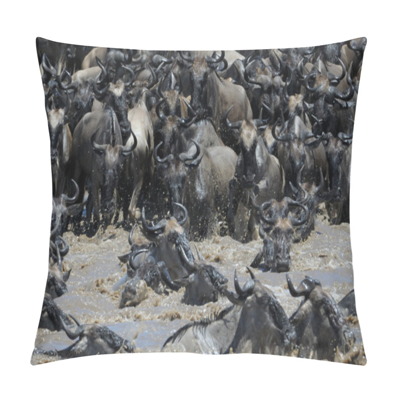 Personality  Wildebeest Crossing The Mara River Pillow Covers