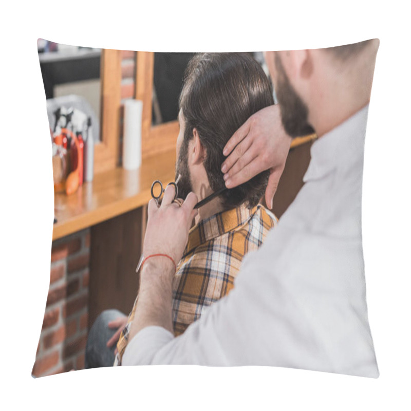 Personality  Bearded Man Getting Haircut From Barber Pillow Covers