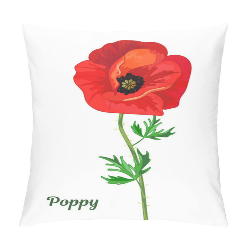 Personality  Red Poppy With Leaves Pillow Covers