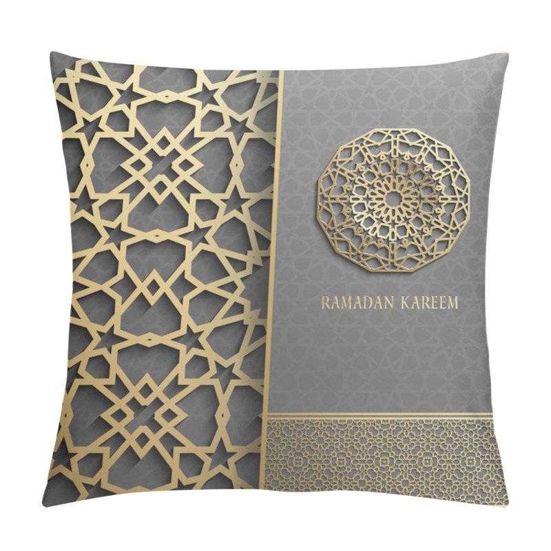 Personality  Ramadan Kareem Greeting Card,invitation Islamic Style.Arabic Circle Golden Pattern.Gold Ornament On Black, Brochure Pillow Covers