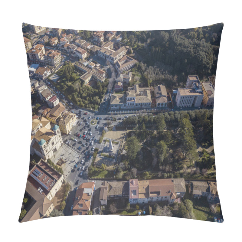 Personality  Aerial View Of The Cathedral Square Of Santa Maria Maggiore Or San Leoluca, Municipal Park, Houses And Roofs, Urban Area, Vibo Valentia, Calabria, Italy. Church Pillow Covers