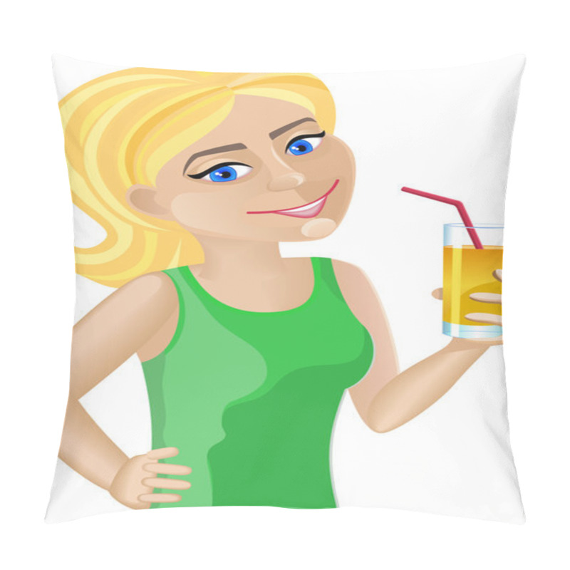 Personality  Blond-haired Girl With Orange Juice Pillow Covers