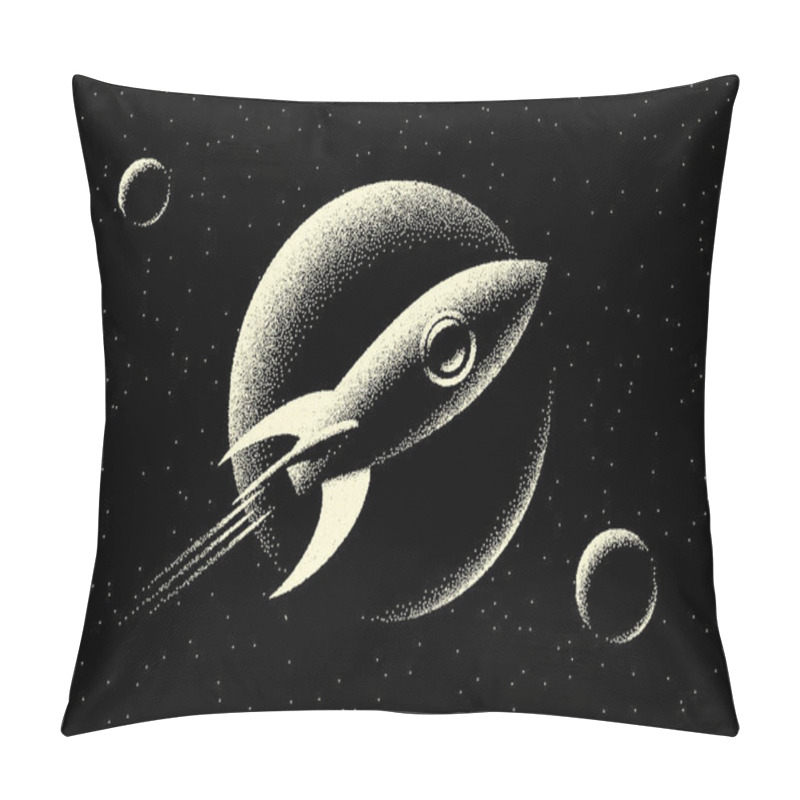 Personality  Space Landscape With Scenic View On Planet, Rocket And Stars Made With Retro Styled Dotwork Pillow Covers