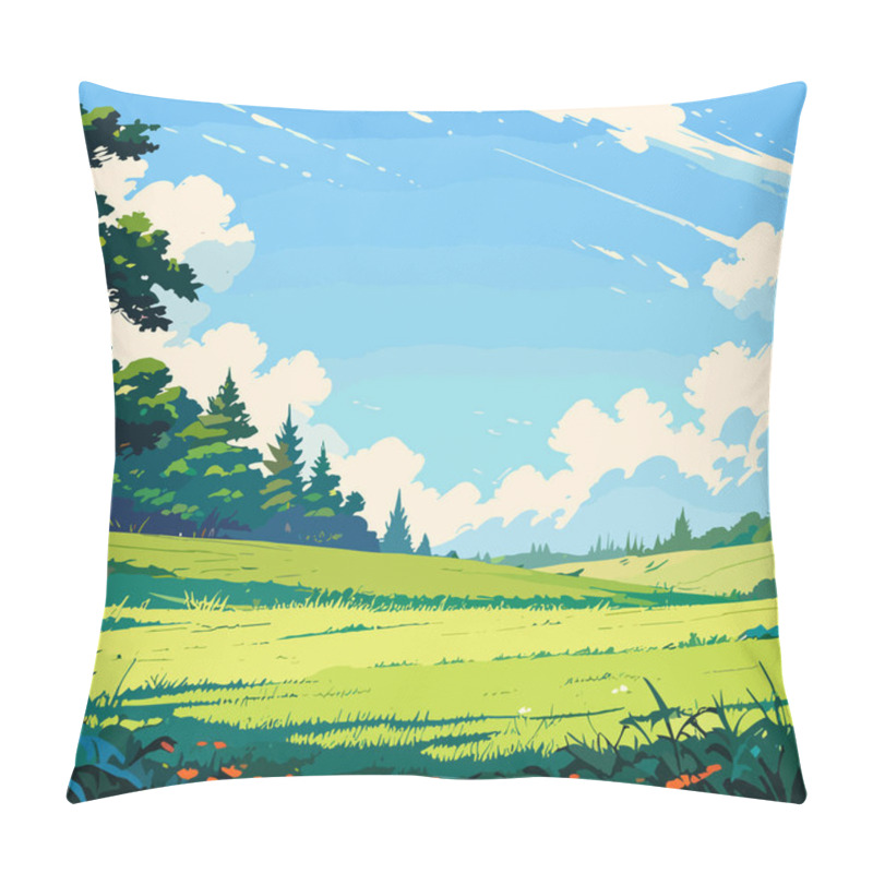 Personality  Beautiful Meadow With Blue Sky Pillow Covers