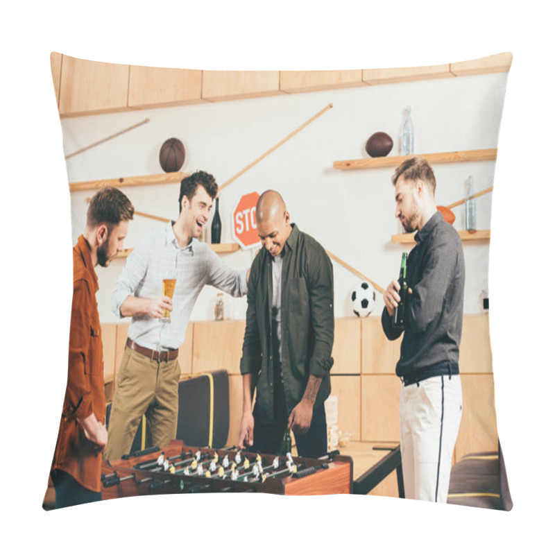 Personality  Multiracial Young Friends Playing Table Football Together In Cafe Pillow Covers