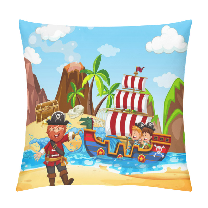 Personality  Scene With Pirate And Viking Ship At Sea Illustration Pillow Covers