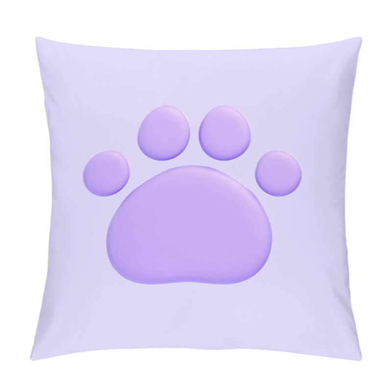 Personality  Simplified Purple Paw Print With A Soft Gradient On A Clean Background. Icon, Sign And Symbol. Front View. 3D Render Illustration Pillow Covers