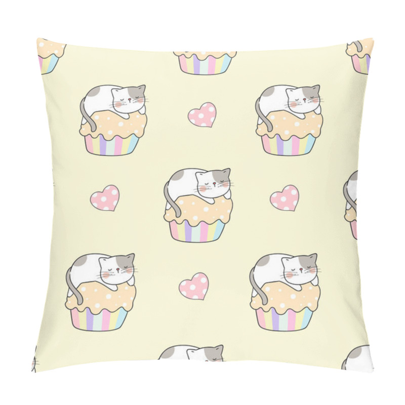 Personality  Draw Seamless Pattern Cats Sleep On Cupcakes Pillow Covers