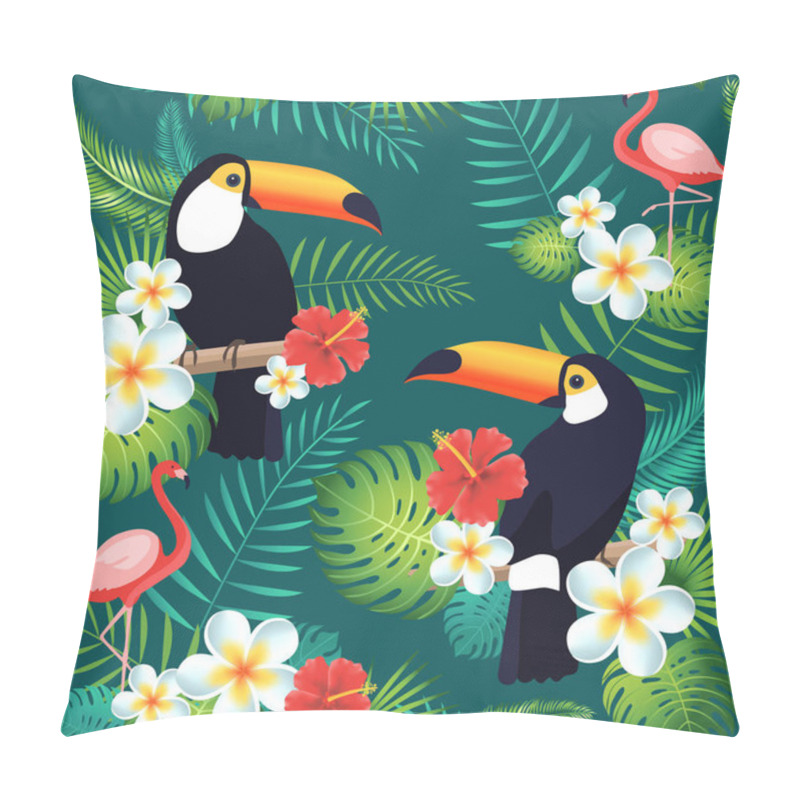 Personality  Tropical Seamless Pattern With Toucans, Flamingos, Exotic Leaves And Flowers.  Pillow Covers