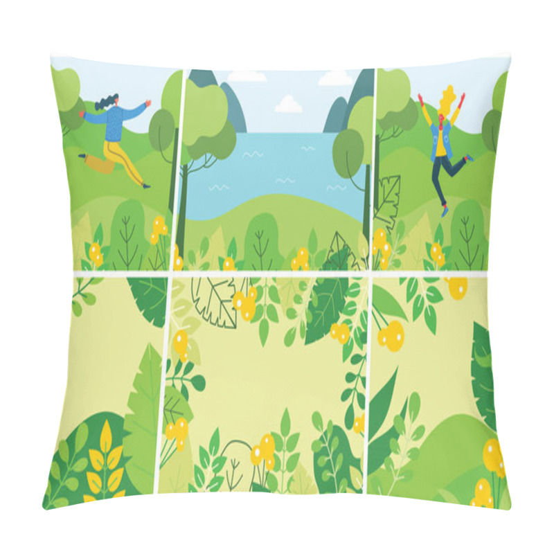 Personality  Vector Illustration Of People In Nature Posters Set Pillow Covers