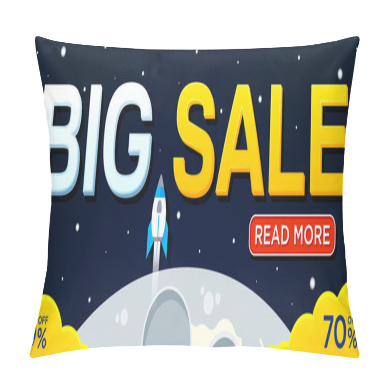 Personality  Big Sale Banner With Moon And Rocket. For Website. Sale And Discounts Banner. Vector Illustration Pillow Covers