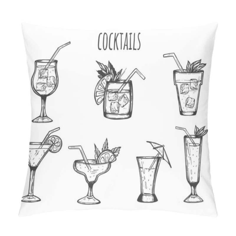 Personality  Party Cocktails In Glasses Set Pillow Covers