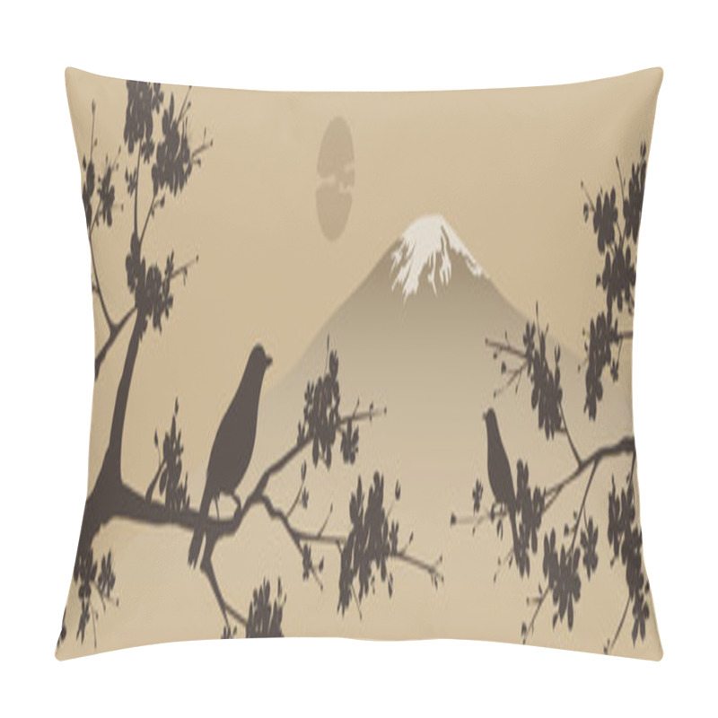 Personality  Japanese Design With Fuji Mountain And Sakua Tree. Pillow Covers