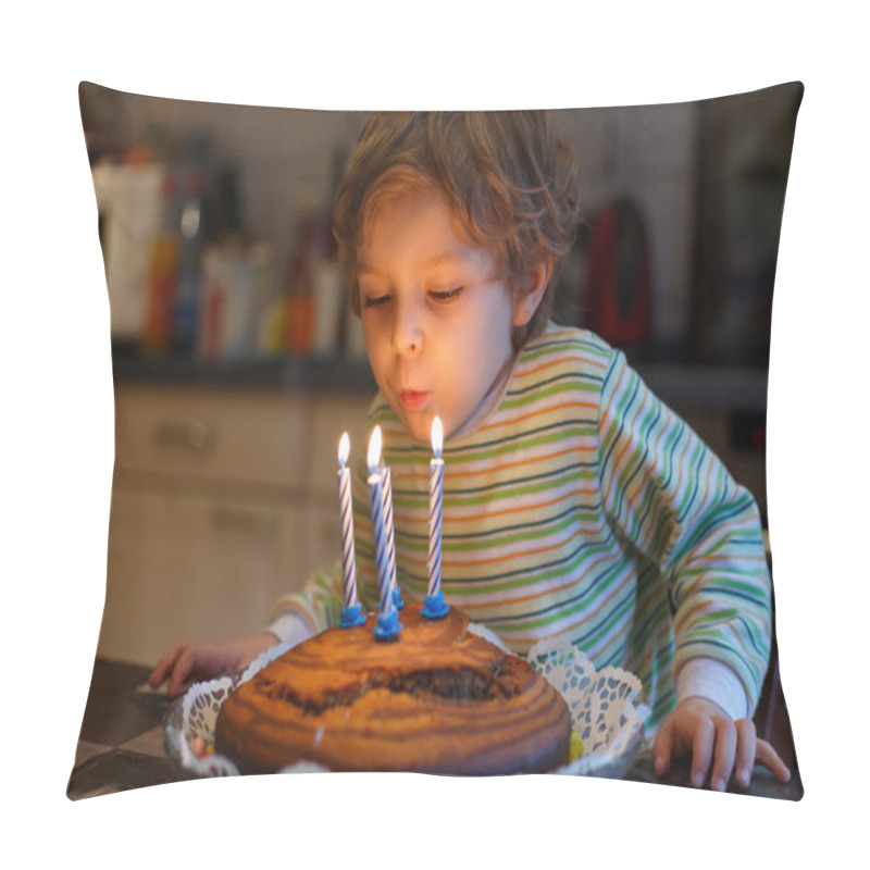 Personality  Adorable Four Year Old Boy Celebrating His Birthday And Blowing Pillow Covers