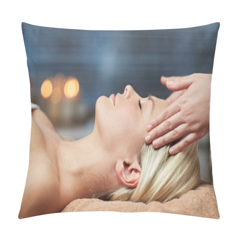 Personality  Close Up Of Woman Having Face Massage In Spa Pillow Covers