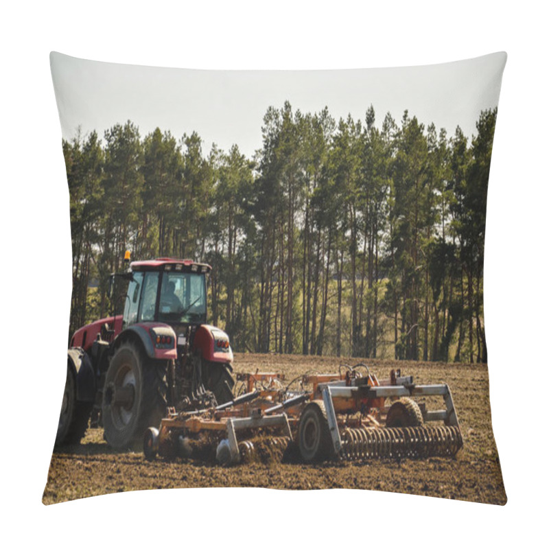 Personality  Tractor Plows The Field. Spring, The Beginning Of The Planting S Pillow Covers