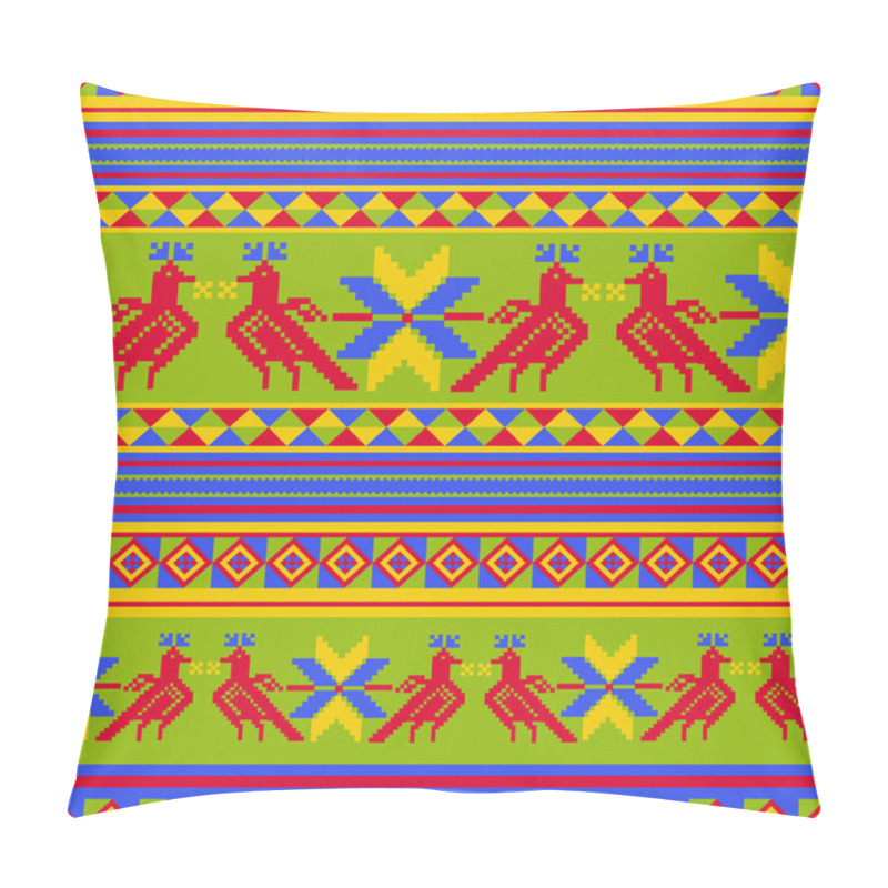 Personality  Circle Background With A Mexican Ornament And Birds Pillow Covers