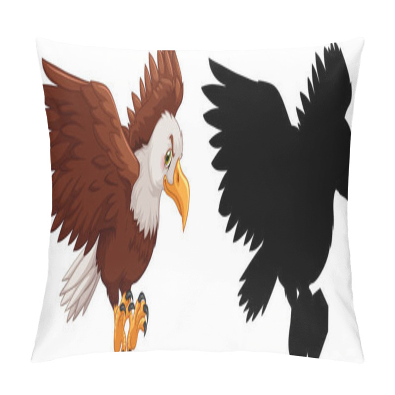 Personality  Set Of Eagle Characters And Its Silhouette On White Background Illustration Pillow Covers