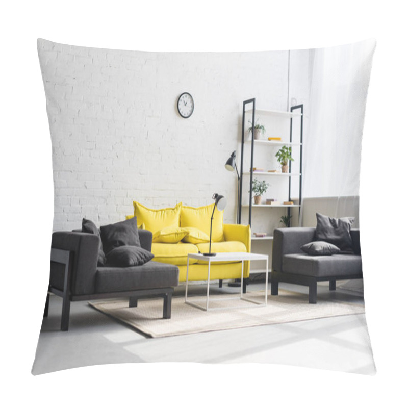 Personality  Interior Of Stylish Living Room With White Walls Pillow Covers