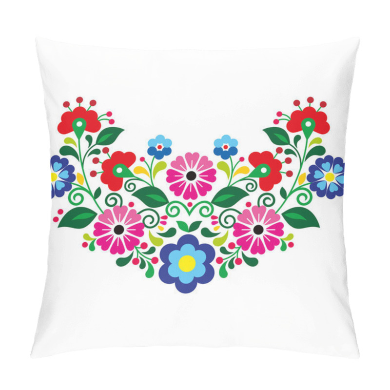 Personality  Mexican Vibrant Folk Art Style Vector Pattern With Flowers, Half Wreath Shaped Floral Design Inspired By Traditional Embroidery From Mexico  Pillow Covers