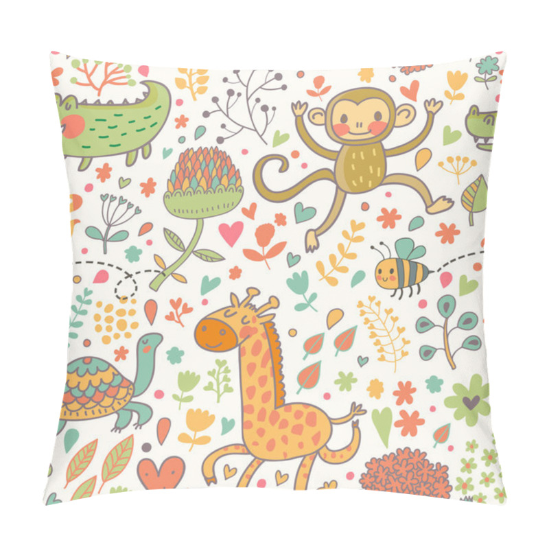 Personality  Bright Funny Animals: Crocodile, Monkey, Giraffe And Turtle Pillow Covers