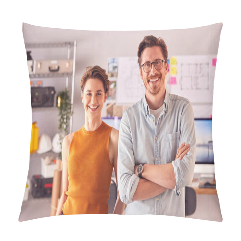 Personality  Portrait Of Male And Female Architects In Office Standing By Desks Pillow Covers