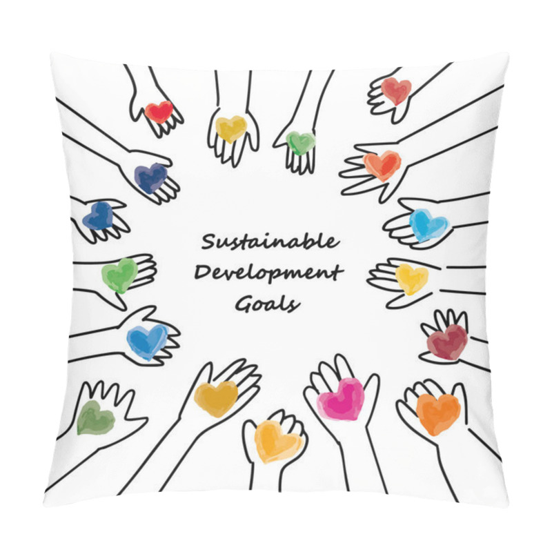 Personality  Sustainable Development Goals Image Hands And Hearts CMYK Simple Illustration Pillow Covers