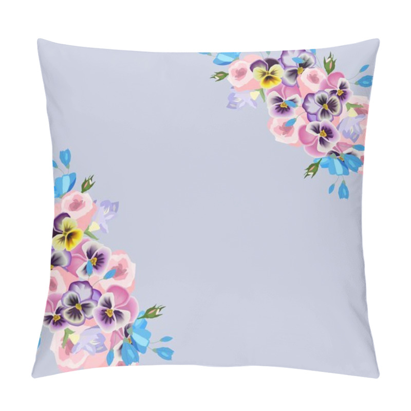 Personality  Vector Greeting Or Invitation Card With Violets Roses And Blue Flowers Pillow Covers