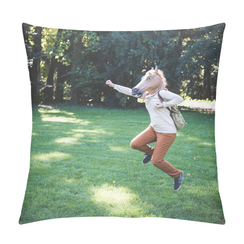 Personality  Young Hipster Horse Mask Woman In Autumn Pillow Covers