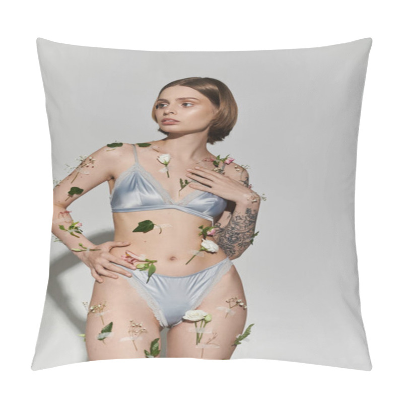 Personality  Beautiful Woman With Plants On Her Body Wearing Underwear. Pillow Covers